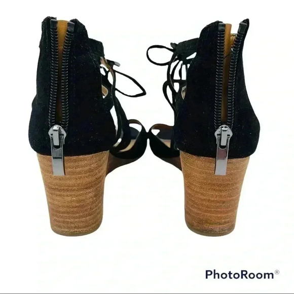 Franco Sarto Mollie Black Suede Lace Up Wedges - Picture 5 of 7